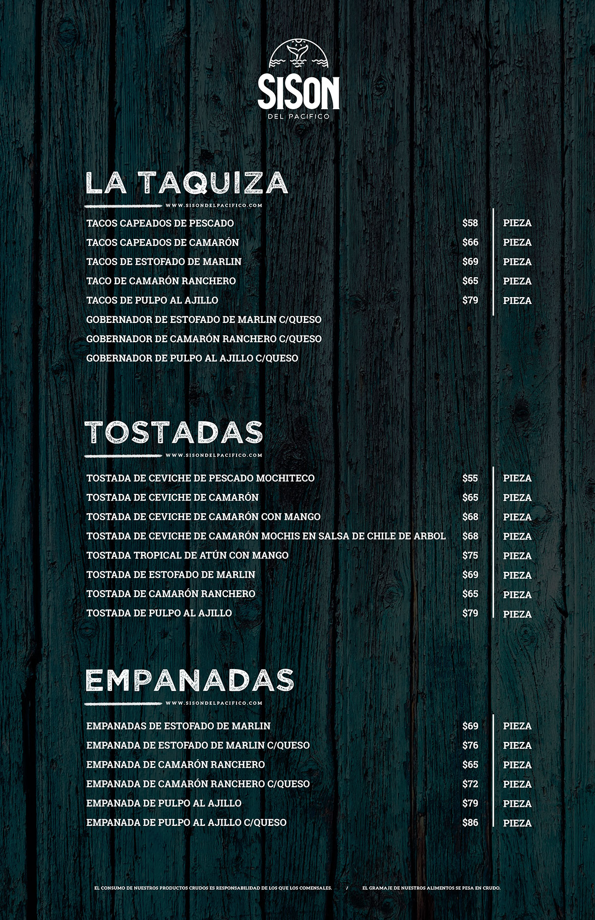 Menu SiSon del Pacifico
