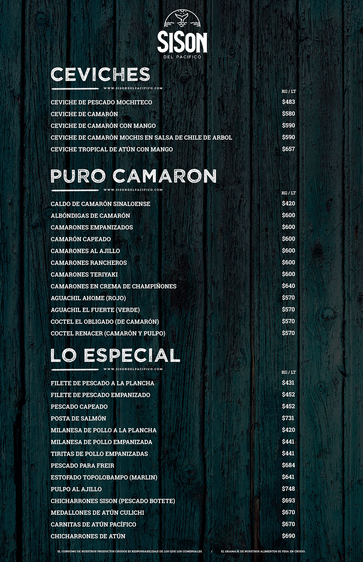 Menu SiSon del Pacifico