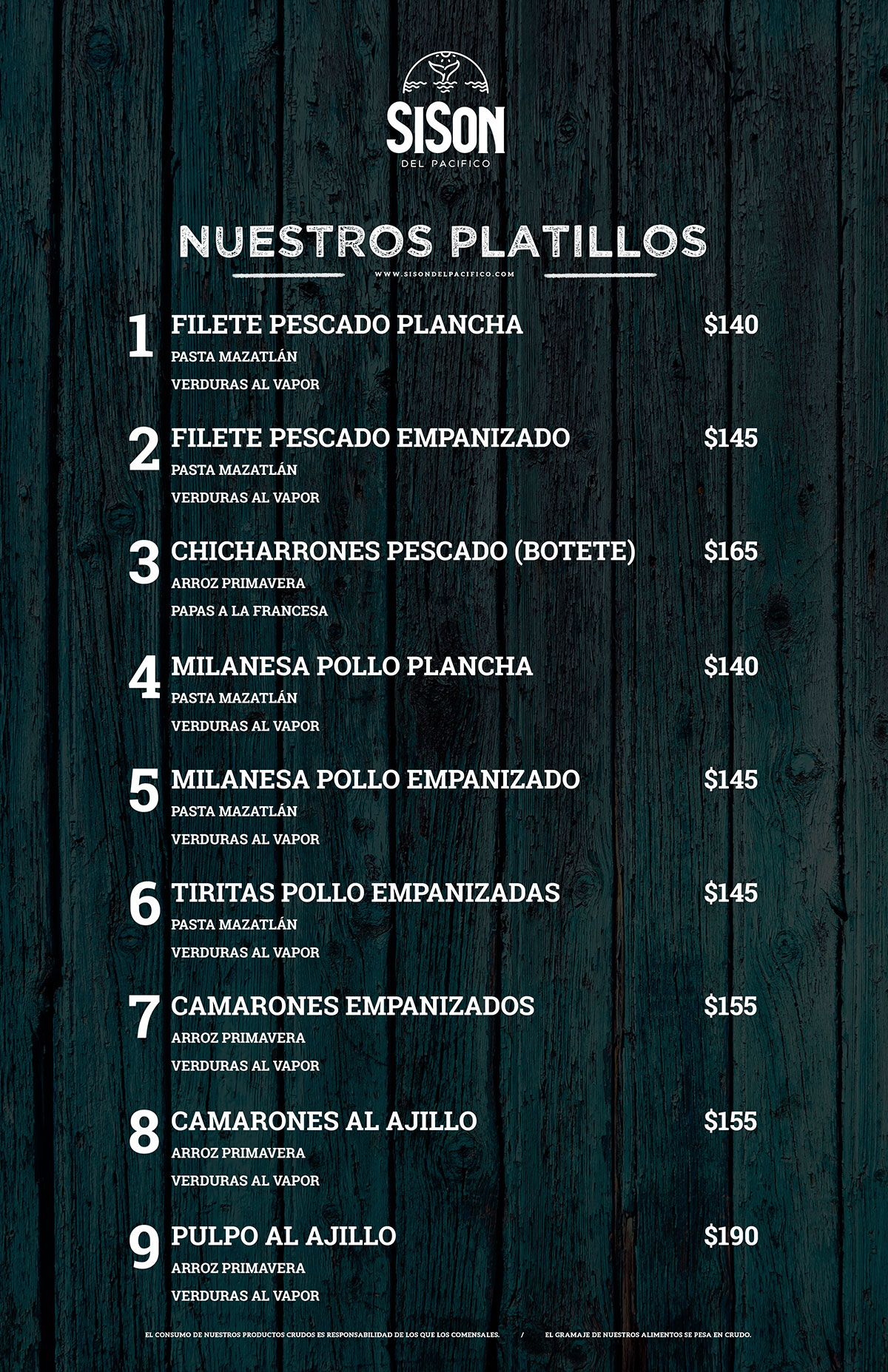 Menu SiSon del Pacifico